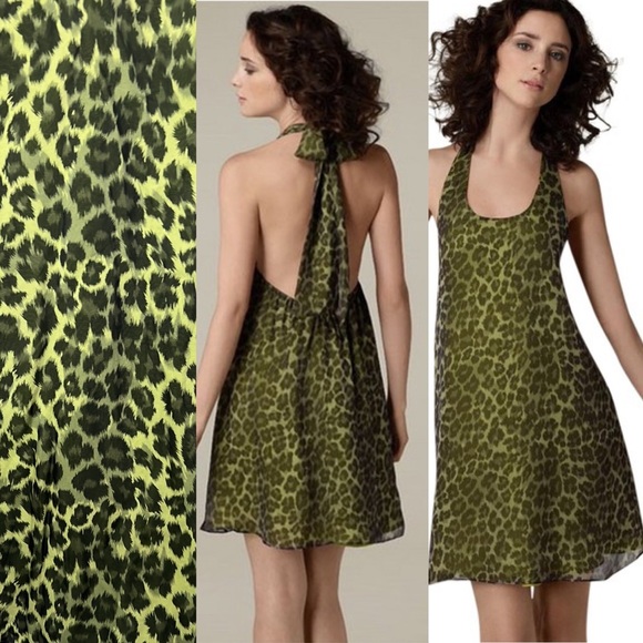 Alice + Olivia Y2K Green Trina Leopard Halter Night Out Dress - Picture 10 of 12